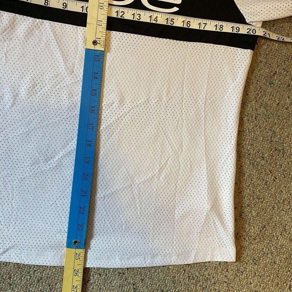 Y2K Bebe Sport Womens L Mesh Jersey White Black Shirt Striped Teamfree Short Slv - Picture 2 of 7